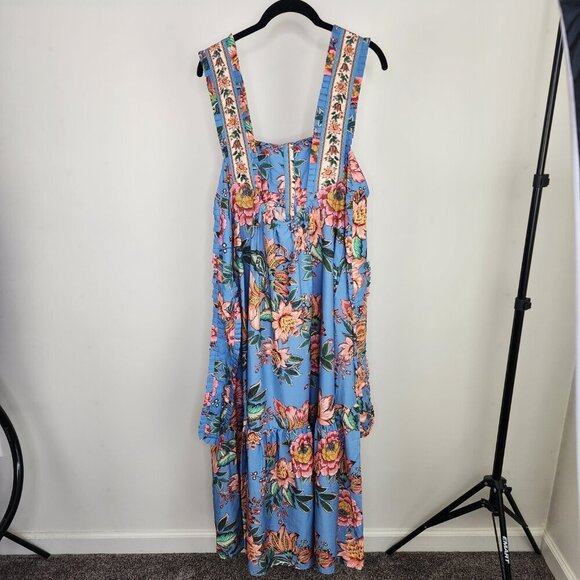 NWT Farm Rio Wonderful Bouquet Blue Sleeveless Maxi Dress Size Medium - Picture 11 of 17